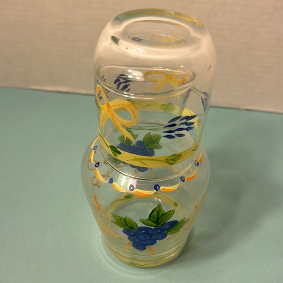 Vintage Hand Painted Bedside Tumble Up Bedside Tumbler Set Carafe Guestroom - Picture 1 of 4